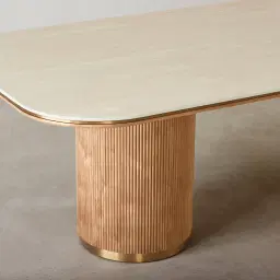 San Pierre Light Brown Ash Veneer Two-Leg Rectangular Dining Table with Travertine Finish Sintered Stone Top - 270x120cm