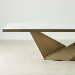 Vania Brushed Bronze Dining Table with Statuario White Sintered Stone Top - 200x118cm