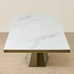 Vania Brushed Bronze Dining Table with Statuario White Sintered Stone Top - 200x118cm
