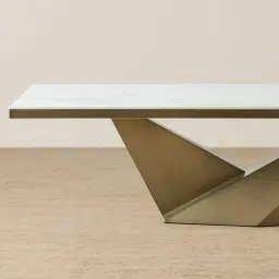 Vania Brushed Bronze Dining Table with Statuario White Sintered Stone Top - 200x118cm