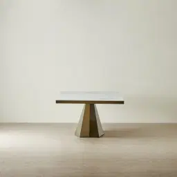 Vania Brushed Bronze Dining Table with Statuario White Sintered Stone Top - 200x118cm