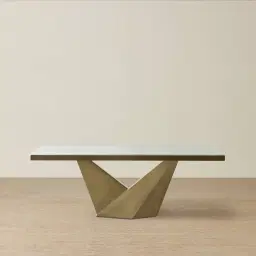 Vania Brushed Bronze Dining Table with Statuario White Sintered Stone Top - 200x118cm