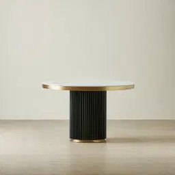 Archie Black Round Dining Table with Statuario White Sintered Stone Top - 120cm