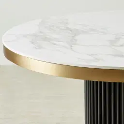 Archie Black Round Dining Table with Statuario White Sintered Stone Top - 120cm