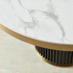 Archie Black Round Dining Table with Statuario White Sintered Stone Top - 120cm