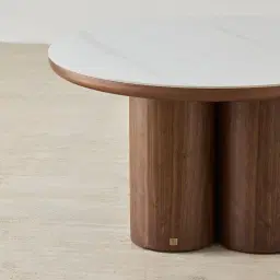 Terzetto Kids White Sintered Stone Play Table - Mocha Walnut Legs