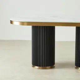 Archie Black Curved Rectangular Dining Table with Statuario White SIntered Stone Top - 160x90cm