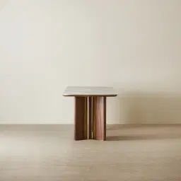 Sir Lionell II Gliding White Sintered Stone Rectangular Dining Table - Walnut Brown Wooden Legs 160x90cm