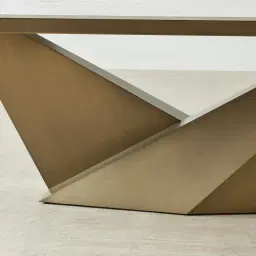 Vania Brushed Bronze Dining Table with Statuario White Sintered Stone Top - 268x118cm
