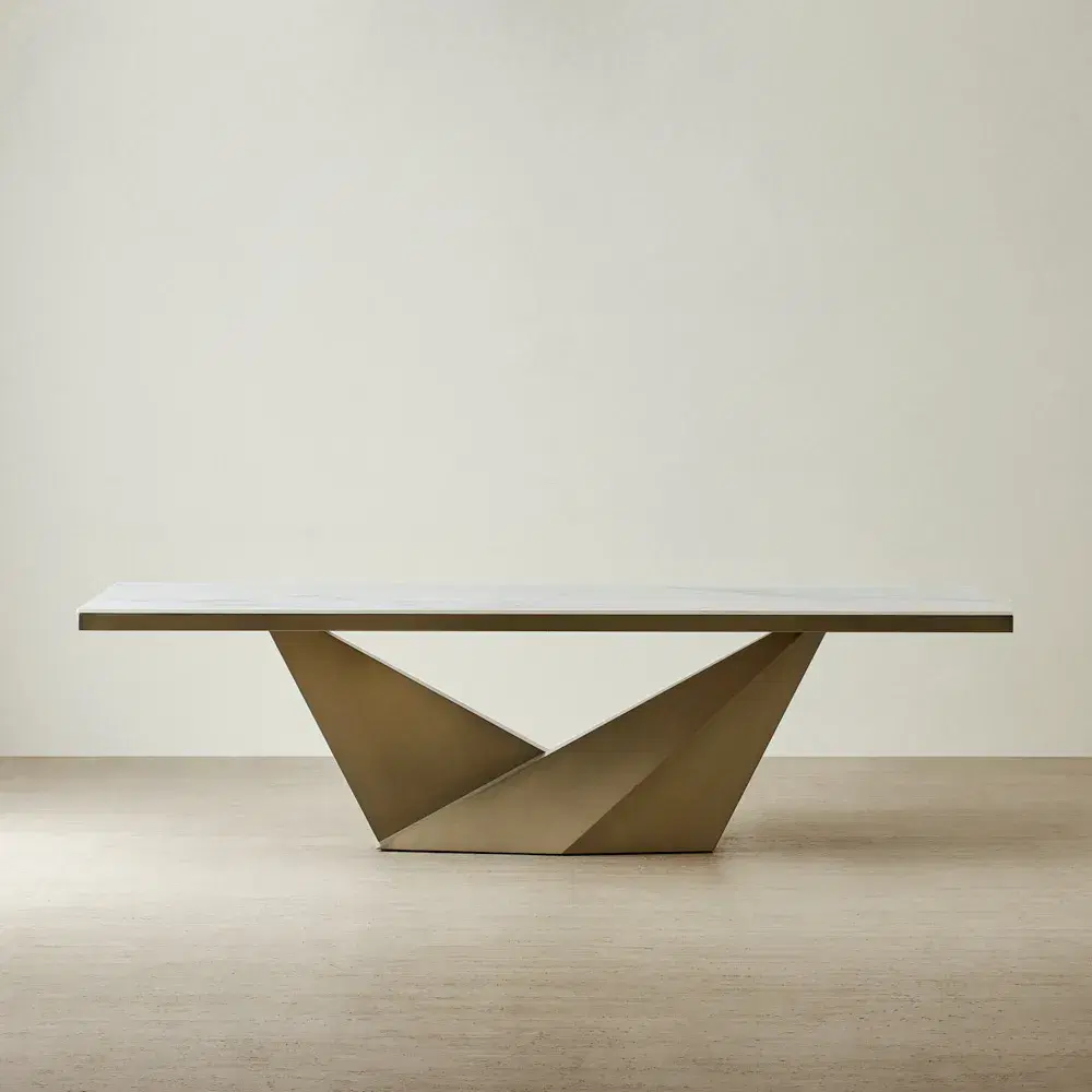 Vania Statuario White Sintered Stone Dining Table - Brushed Bronze Legs 268x118cm