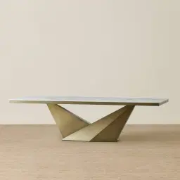 Vania Brushed Bronze Dining Table with Statuario White Sintered Stone Top - 268x118cm