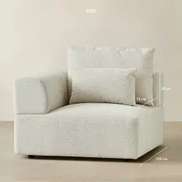 Riviera III Isabelline White Fabric Sofa - Left Seat