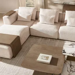 Riviera III Isabelline White Fabric Sofa - Left Seat