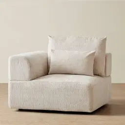 Riviera III Powder White Chenille Fabric Sofa - Left Seat