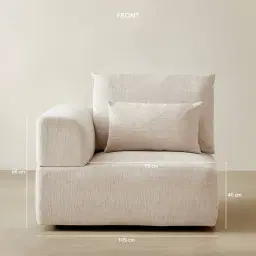 Riviera III Powder White Chenille Fabric Sofa - Left Seat