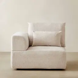 Riviera III Powder White Chenille Fabric Sofa - Left Seat