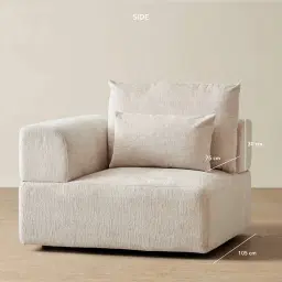 Riviera III Powder White Chenille Fabric Sofa - Left Seat