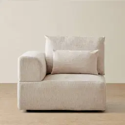 Riviera III Powder White Chenille Fabric Sofa - Left Seat
