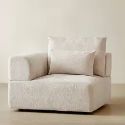 Riviera III Powder White Chenille Fabric Sofa - Left Seat
