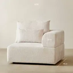Riviera III Powder White Chenille Fabric Sofa - Right Seat