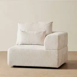 Riviera III Powder White Chenille Fabric Sofa - Right Seat