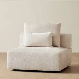 Riviera III Powder White Chenille Fabric Sofa - Armless Seat