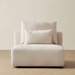 Riviera III Powder White Chenille Fabric Sofa - Armless Seat