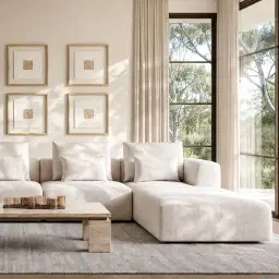 Riviera III Powder White Chenille Fabric Sofa - Rectangular Ottoman