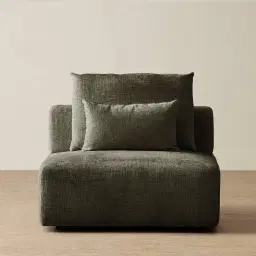 Riviera III Green Chenille Fabric Sofa - Armless Seat