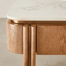 Portobello II Light Brown Ash Veneer Side Table - Pandora Brown Sintered Stone Top