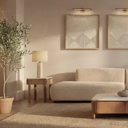 Portobello II Light Brown Ash Veneer Side Table - Pandora Brown Sintered Stone Top