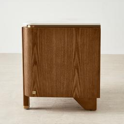Portobello II Toffee Brown Ash Veneer Bedside Table - Pandora Brown Sintered Stone Top
