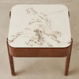 Portobello II Toffee Brown Ash Veneer Side Table - Pandora Brown Sintered Stone Top