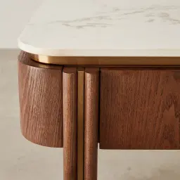 Portobello II Toffee Brown Ash Veneer Side Table - Pandora Brown Sintered Stone Top