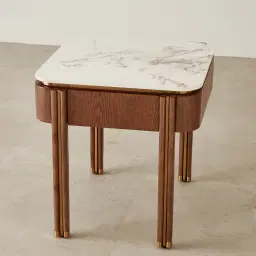 Portobello II Toffee Brown Ash Veneer Side Table - Pandora Brown Sintered Stone Top