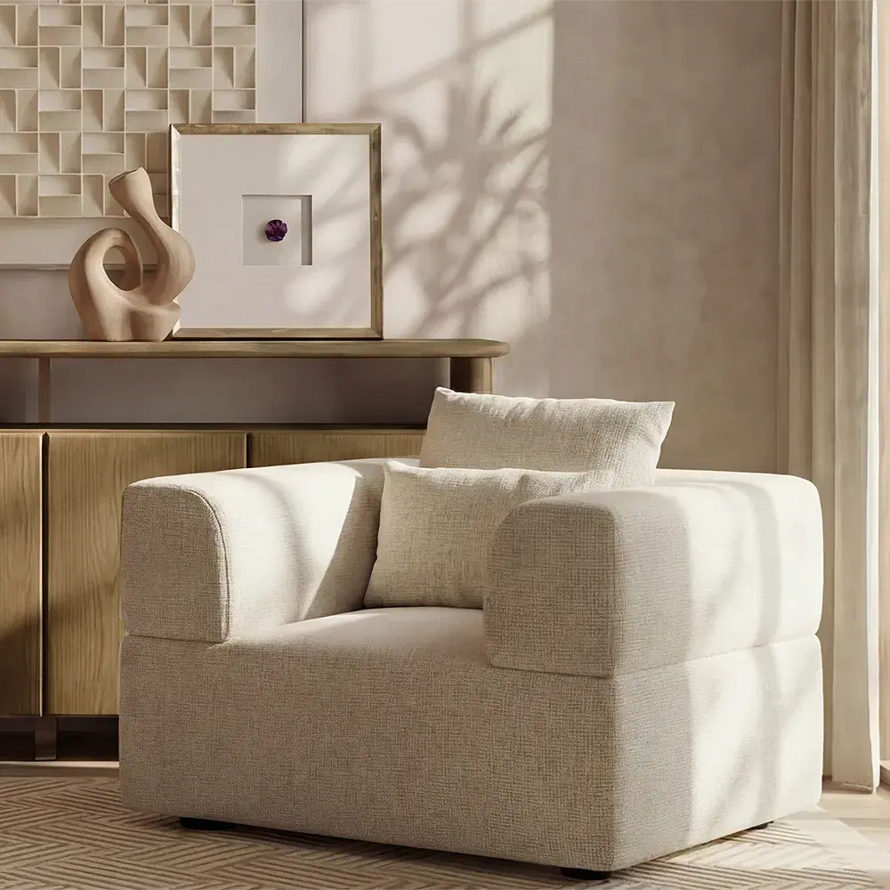 Riviera III Isabelline White Fabric Occasional Chair