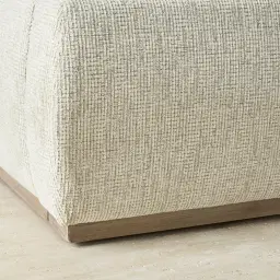 Riviera Isabelline White Fabric Queen Bed with Medium Brown Ash Veneer