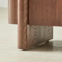 Sir Lionell Gliding White Sintered Stone Entertainment Unit - Walnut Brown Wooden Legs