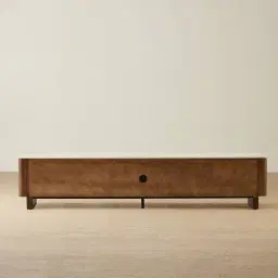 Sir Lionell Gliding White Sintered Stone Entertainment Unit - Walnut Brown Wooden Legs