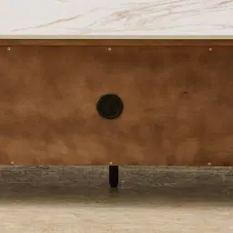 Sir Lionell Gliding White Sintered Stone Entertainment Unit - Walnut Brown Wooden Legs