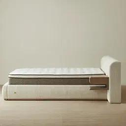 Riviera Isabelline White Fabric King Bed with Medium Brown Ash Veneer