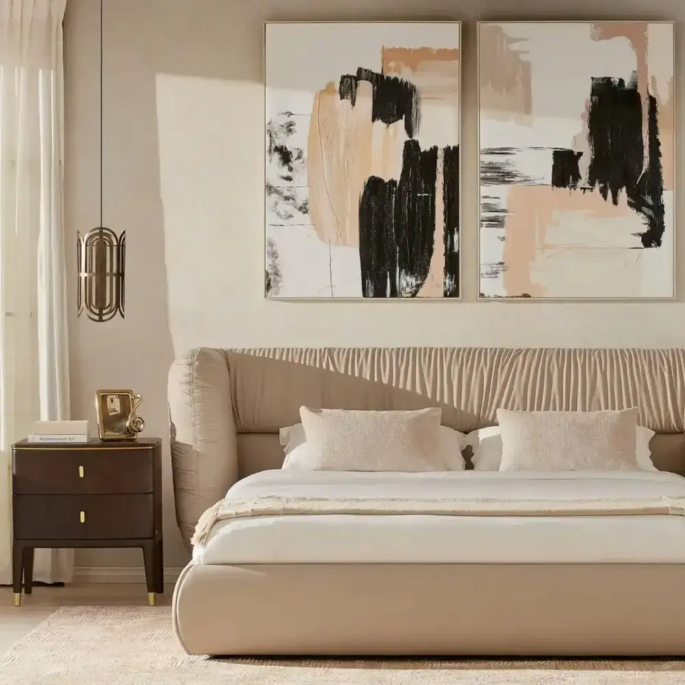 Martina Soft Beige Vegan Leather King Bed