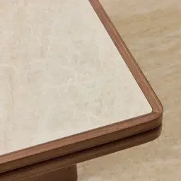 Whimsy Walnut Brown Single Legged Console Table - Taj Mahal Sintered Stone Top