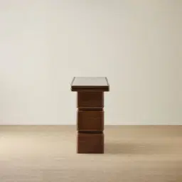 Whimsy Walnut Brown Single Legged Console Table - Taj Mahal Sintered Stone Top