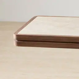 Whimsy Walnut Brown Single Legged Console Table - Taj Mahal Sintered Stone Top