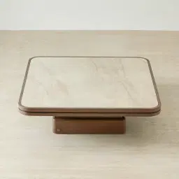 Whimsy Walnut Brown Wooden Coffee Table - Taj Mahal Sintered Stone Top