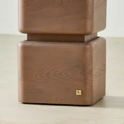 Whimsy Walnut Brown Side Table - Taj Mahal Sintered Stone Top