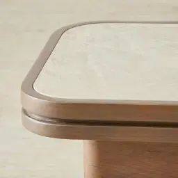 Whimsy Walnut Brown Side Table - Taj Mahal Sintered Stone Top