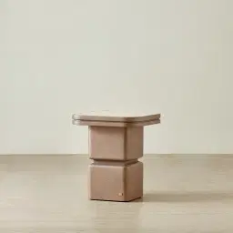 Whimsy Walnut Brown Side Table - Taj Mahal Sintered Stone Top