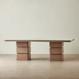 Whimsy Walnut Brown Wooden Dining Table - Taj Mahal Sintered Stone Top